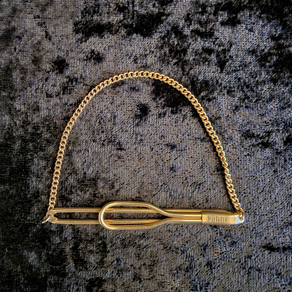 Vintage Swank Gold Tone Tie Bar with Drop Chain
